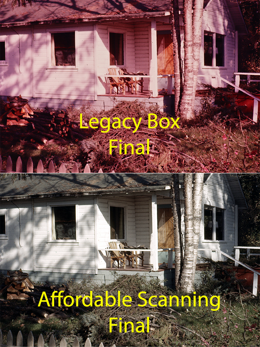 Legacy Box scan compared to Affordable Scanning. Don't make the same mistake as millions have made and chose the wrong company to scan your slides