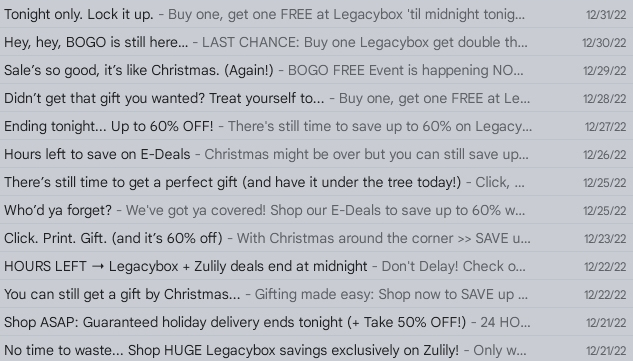 Every day is sale day at Legacy Box