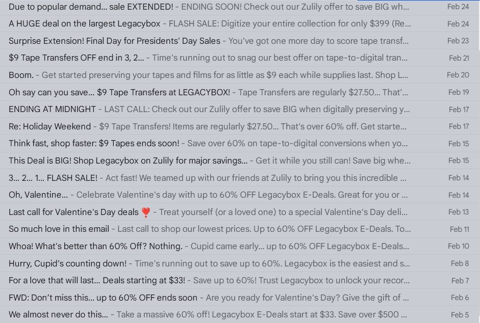 Legacy box has a sale!