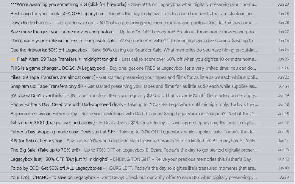 You will never miss a sale at Legacy Box