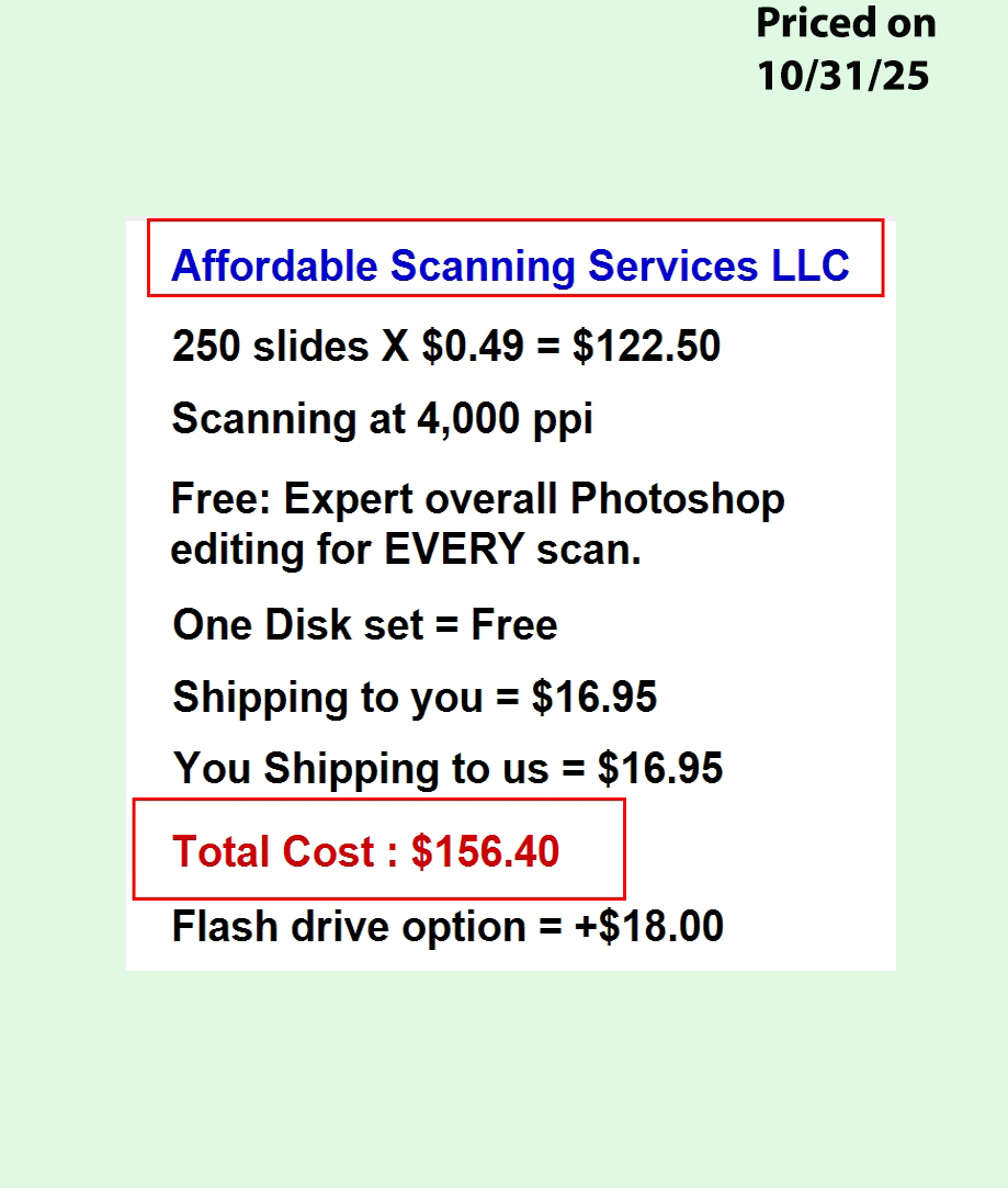 Legacy Box pricing compared to Affordable Scanning—overview chart