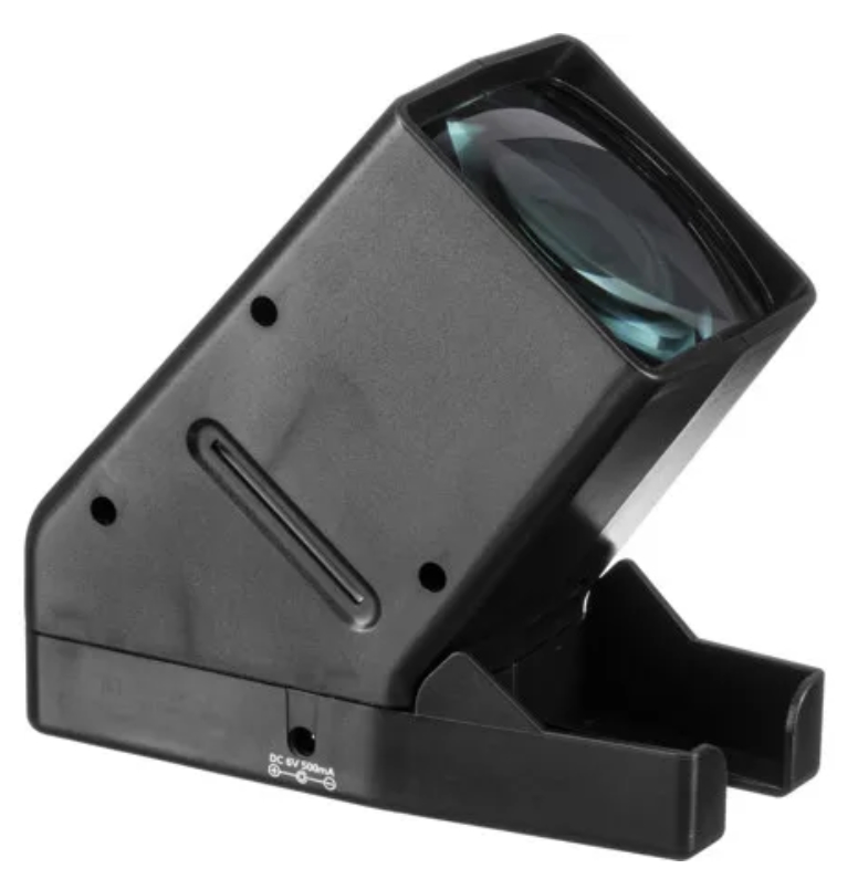 Pana-Vue automatic slide viewer showing battery-operated handheld device for organizing and viewing 35mm slides