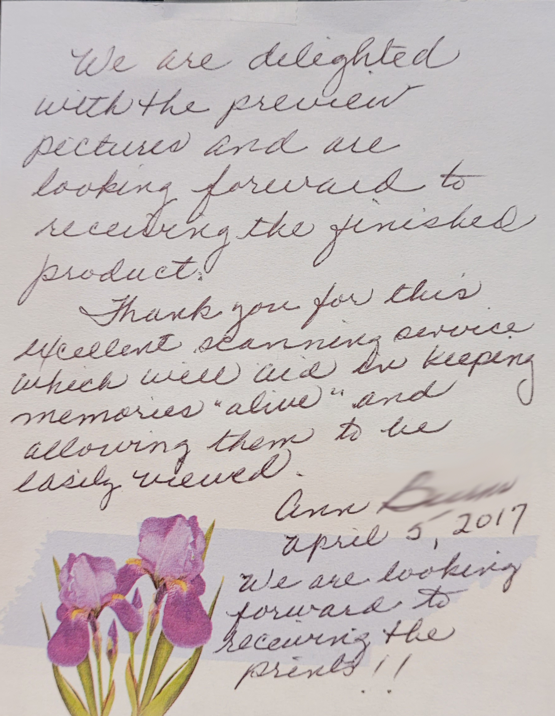 Positive mail-in review—happy with slide transfers and edits