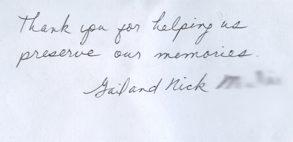 Grateful message—memories preserved beautifully